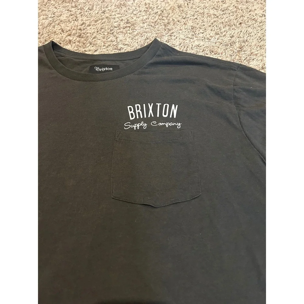 Brixton Supply Company Mens XXL Long Sleeve Pocket T-Shirt Black Graphic Tee‎
